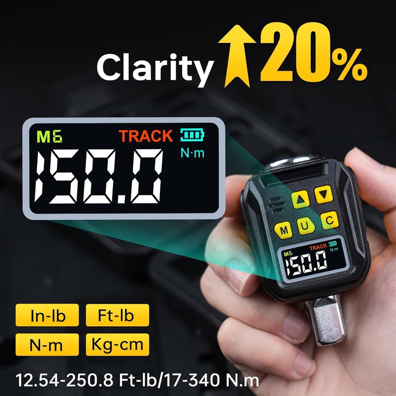 YIYEIE 1/2" Drive Digital Torque Adapter, 12.5-250Ft-lb/17-340 Nm, Color LCD Display, Digital Torque Wrench Adapter with ±2% Accuracy, Torque Wrench Calibration Tool for Torque Meter for Auto,Moto - Image 2